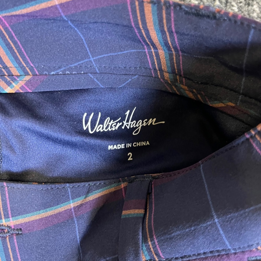 Walter Hagen Golf Pants Womens 2 Navy Blue Plaid Stretch Trousers 965 - Picture 3 of 8